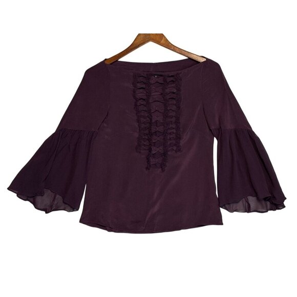 Nanette Lepore Silk Purple Long Bell Sleeve Blouse Whimsy Romantic Size 0 XS - Picture 8 of 16